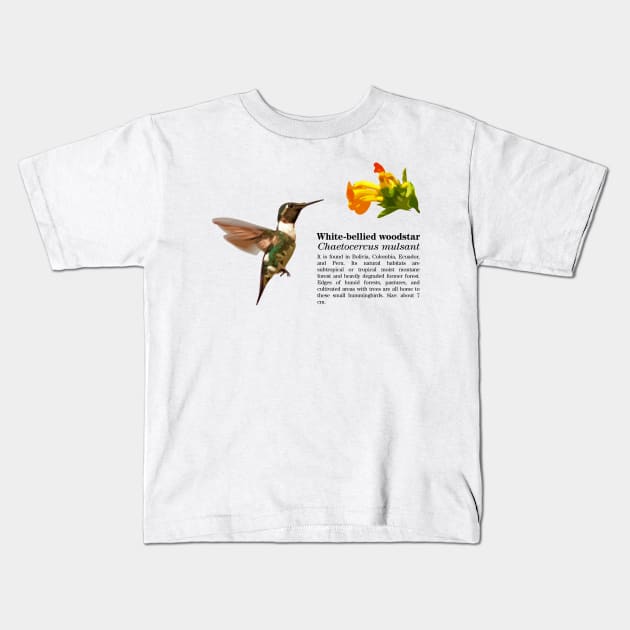 White-bellied woodstar hummingbird black text Kids T-Shirt by Ornamentum